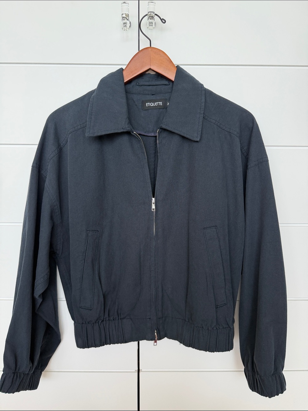 Etiquette Clothiers Navy Blue Zip-Up Bomber Jacket